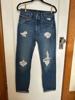 Levi's 501 Distressed Dark Blue Relaxed Jeans